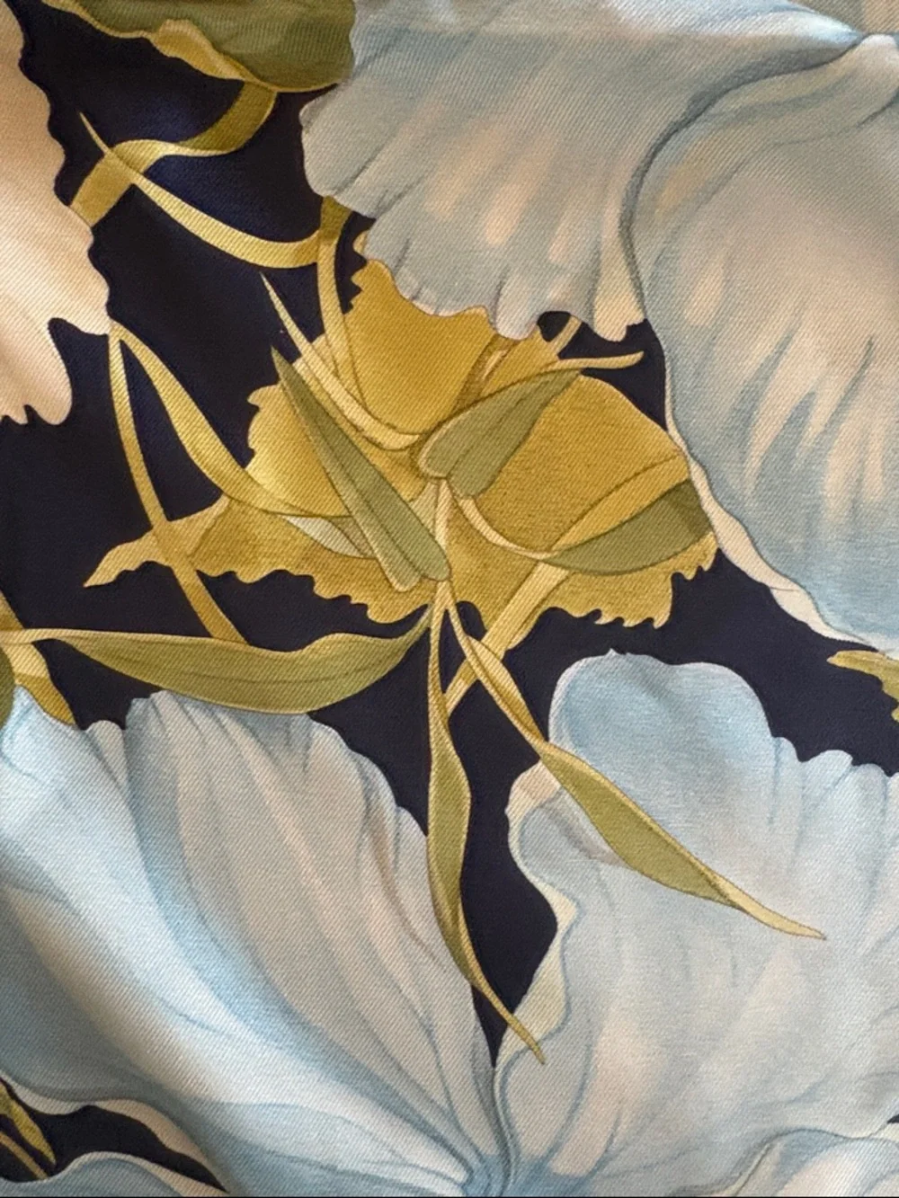 Salvatore Ferragamo Floral Silk Scarf in Navy with Pastel Blooms